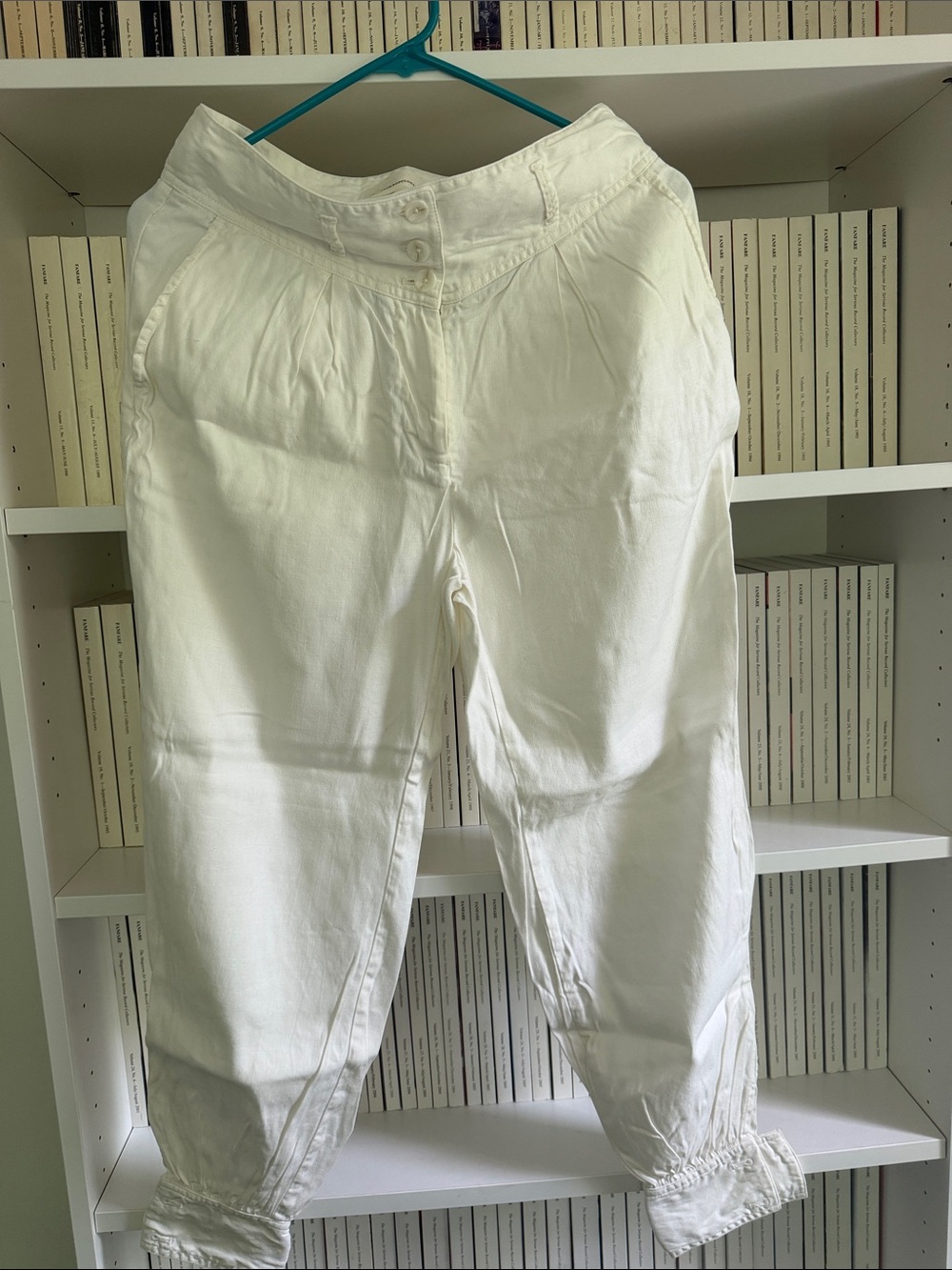 Anthropologie White Women's Pants with Subtle Stripe Trim